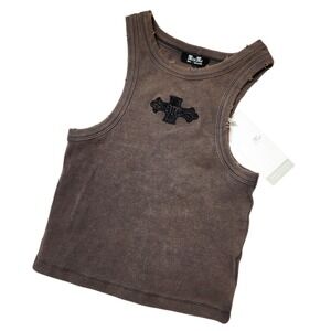 Miss Me Size Small Y2K Knit Micro Tank Top Vintage Brown Grunge Distressed Cross
